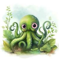 AI generated Watercolor Octopus for kids. AI Generated photo