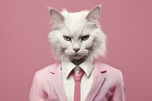 ai generado rosado de colores gato en rosado antecedentes. ai generado foto