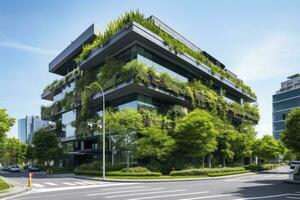 AI generated Office building with green environment. AI Generated photo