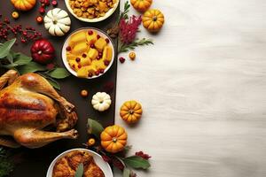 AI generated Thanksgiving traditional festive food background. AI Generated photo