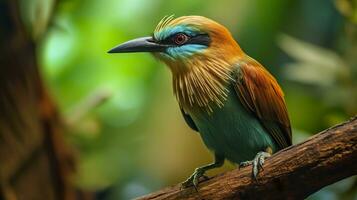 AI generated Turquoise Browed Motmot in vibrant colors. Generative AI photo