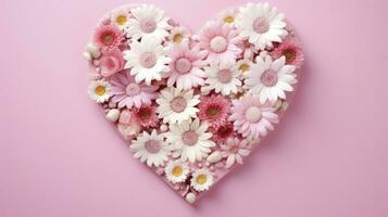 AI generated Flower Heart Shape Pastel Pink Background photo