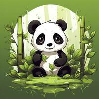 AI generated Cute panda in the middle of a bamboo forest. T-shirt design. AI Generated photo