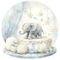 AI generated An elephant on a bed with stars and blankets around the circle. AI Generated photo