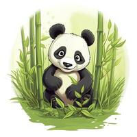 AI generated Cute panda in the middle of a bamboo forest. T-shirt design. AI Generated photo