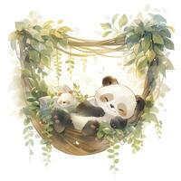 AI generated A sleepy baby panda in a hammock. watercolor illustration. AI Generated photo