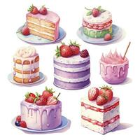 AI generated Set of Cake piece illustration on white background. AI Generated photo