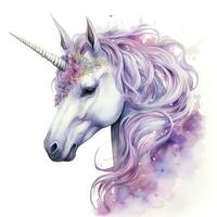 AI generated Watercolor fantasy unicorn clip art. AI Generated photo