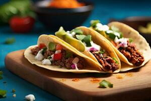 AI generated Realistic delicious tacos for display purposes photo