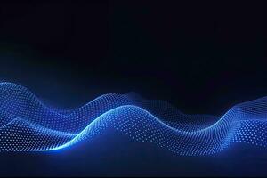 AI generated Dynamic blue particle wave. Abstract sound visualization. Digital structure of the wave flow of luminous particles. AI Generated. photo