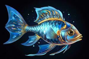 AI generated 3d rendering. fish on black background. Generative AI photo