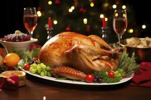 AI generated Christmas turkey dinner. AI Generated photo