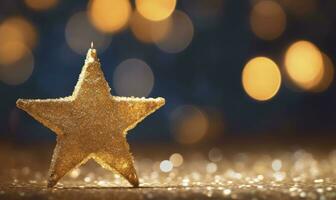 AI generated Sparkling Golden Christmas Star. Ornament Decoration Defocused Bokeh Background. AI Generated photo