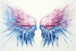 AI generated Beautiful magic watercolor blue pink wings. AI Generated photo