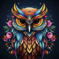 AI generated Multicolored mandala owl coloring page for adults. AI Generated photo