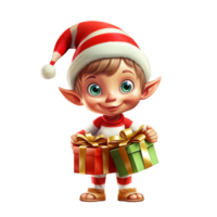 AI generated Christmas Elf holding a Christmas Gift Box isolated on transparent background png