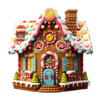 AI generated Detailed chocolate gingerbread house with candy adornments isolated on a transparent background png
