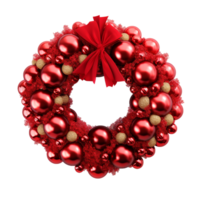 AI generated a red, gold and silver christmas wreath layered on top of a white surface png