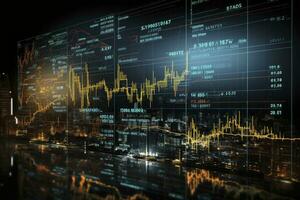 AI generated Digitally Generated Currency and Exchange Stock Chart for Finance and Economy Based Computer Software and Coding Display. AI Generated photo