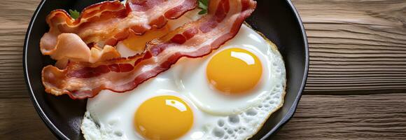 AI generated Fried eggs and bacon. AI Generated photo