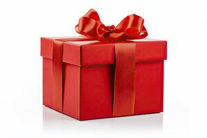 AI generated Gift box with red ribbon isolated on white background. AI Generated photo