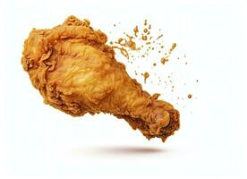 AI generated Fried chicken leg falling in the air isolated on a white background. AI Generated. photo