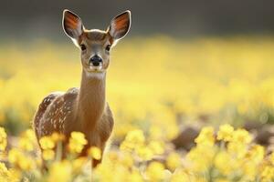 AI generated Female roe deer with beautiful flower. AI Generated photo