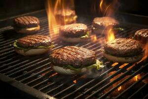 AI generated Hamburgers on the grill. AI Generated photo