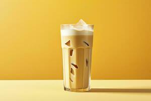 AI generated Iced Latte on yellow background. AI Generated photo