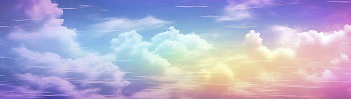 AI generated Rainbow sky with fluffy clouds. Multicolored toned sky. AI Generated. photo