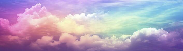 AI generated Rainbow sky with fluffy clouds. Multicolored toned sky. AI Generated. photo