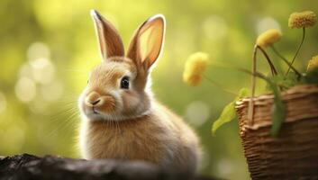 ai generado Pascua de Resurrección conejito con hermosa primavera naturaleza. ai generado foto