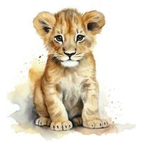 AI generated Watercolor Baby Lion. AI Generated photo