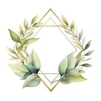 AI generated Watercolor geometry shape wreath with green leaf. AI Generated photo