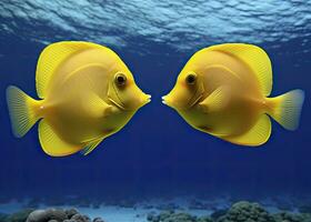 AI generated Two yellow tangs, face to face.  AI Generated. photo