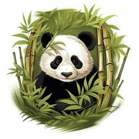 AI generated Cute panda in the middle of a bamboo forest. T-shirt design. AI Generated photo