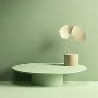 AI generated Empty podium with Ginkgo Biloba leaves and shadows on pastel green background.  AI Generated. photo