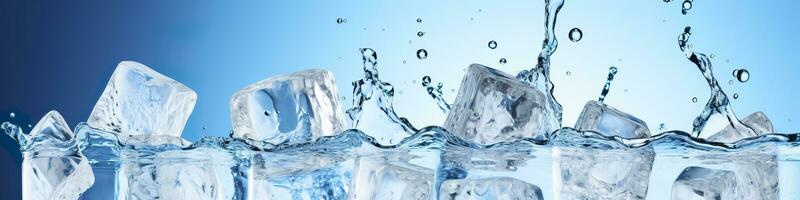 ai generado piezas de hielo y agua en azul antecedentes. generativo ai foto