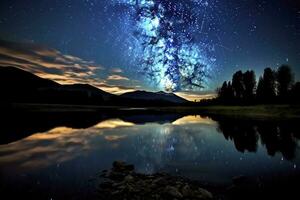 AI generated Milky Way Reflected on Lake. AI Generated photo