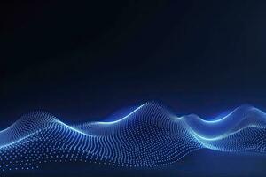 AI generated Dynamic blue particle wave. Abstract sound visualization. Digital structure of the wave flow of luminous particles. AI Generated. photo