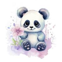 AI generated Watercolor fantasy Baby Panda clip art isolated white background. AI Generated photo