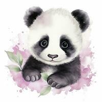 AI generated Watercolor fantasy Baby Panda clip art isolated white background. AI Generated photo