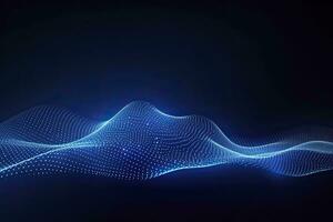 AI generated Dynamic blue particle wave. Abstract sound visualization. Digital structure of the wave flow of luminous particles. AI Generated. photo