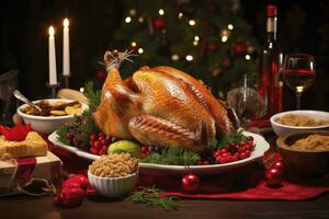 AI generated Christmas turkey dinner. AI Generated photo