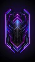 AI generated Amethyst 3D Minimalist Shield Design with a black or dark background with neon lines. AI Generative photo