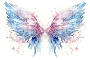 AI generated Beautiful magic watercolor blue pink wings. AI Generated photo