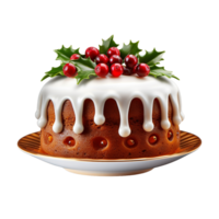 AI generated Chocolate Christmas cake with meringue and holly. A festive cake with chocolate icing and meringue decoration on transparent background png