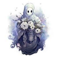 AI generated A stunning ghost holding flower bouquet and enjoying the festivities of Halloween,  AI Generated photo