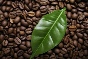 AI generated Green leaves with coffee beans as background. AI Generated photo