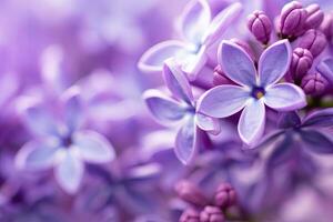 AI generated Lilac blossom macro background with copy space. AI Generated photo